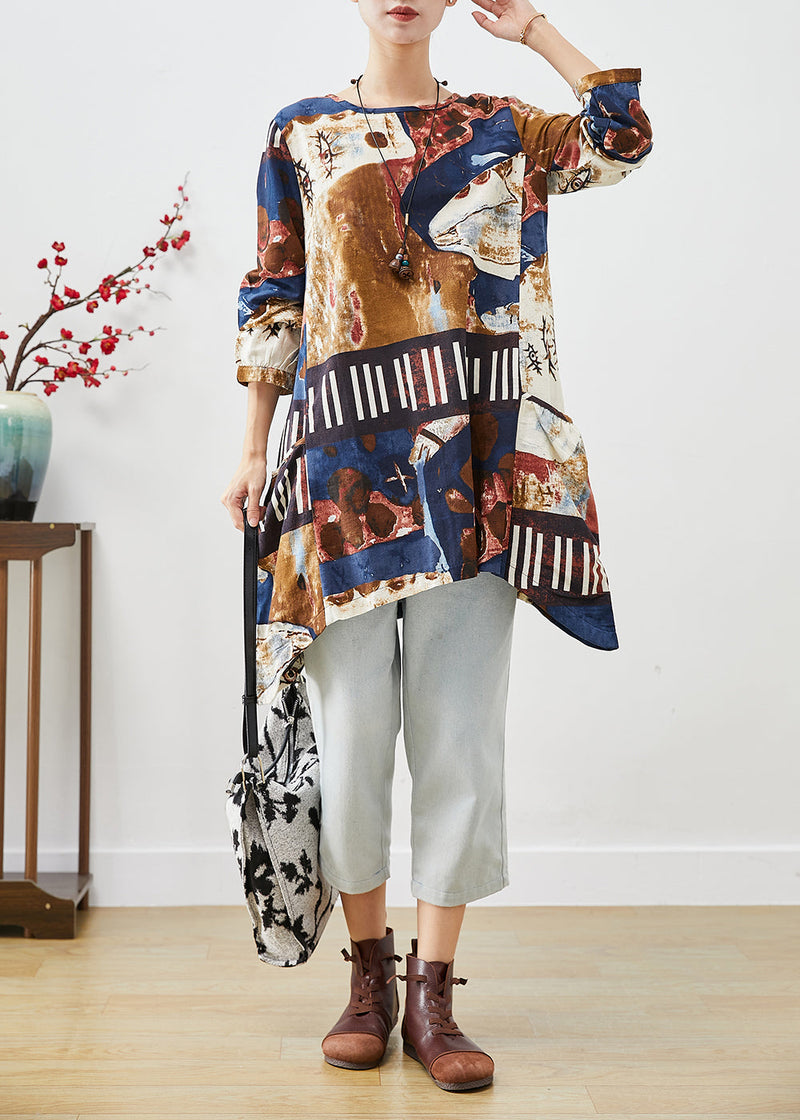 Navy Oversized Tie Dye Cotton Shirt Dress Fall