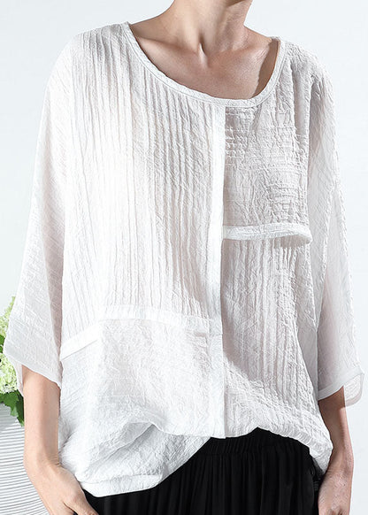 Loose White Asymmetrical Shirt Half Sleeve