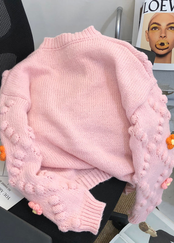 Pink Decorated Patchwork Knit Cardigans Fall