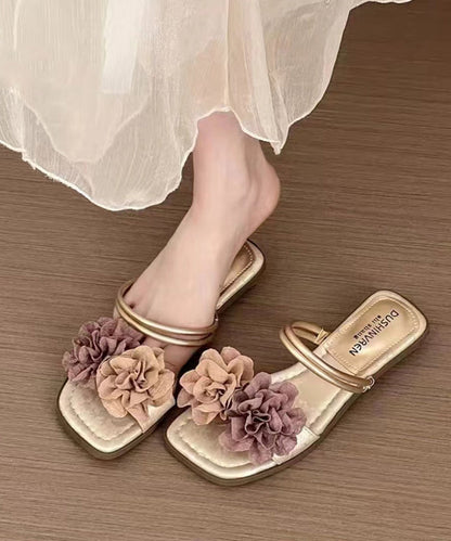 French Gold Flower Comfortable Slide Sandals Summer
