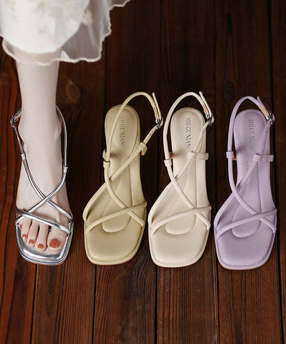 Splicing High Heel Sandals Beige Faux Leather Peep Toe
