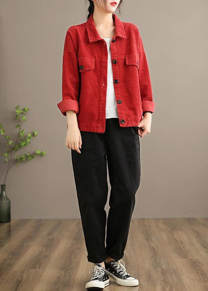 Loose Lapel Button Down Fine Coats Red Short Jackets Fall