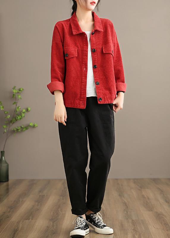 Loose Lapel Button Down Fine Coats Red Short Jackets Fall