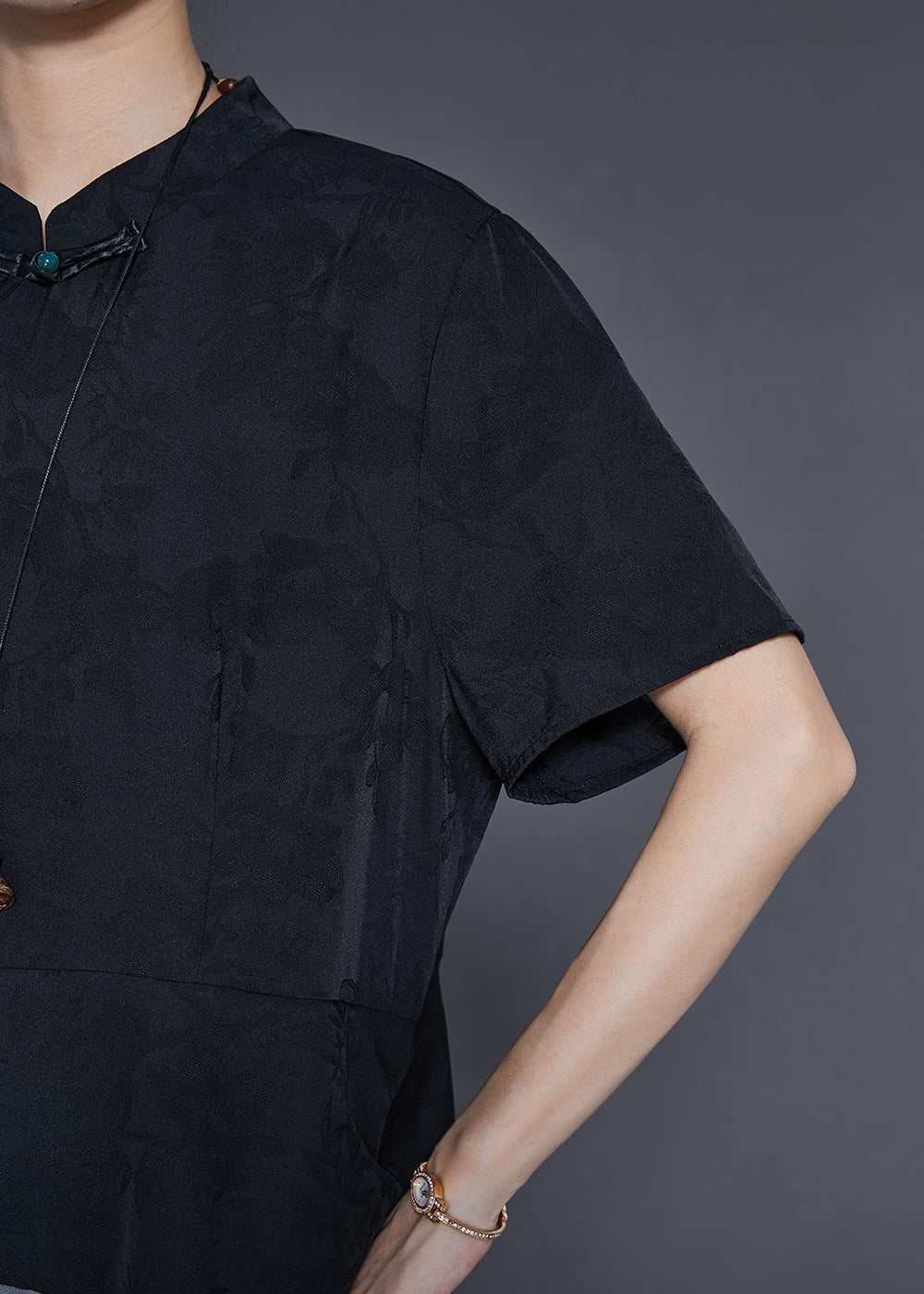 Black Chinese Button Patchwork Chiffon Dresses Summer