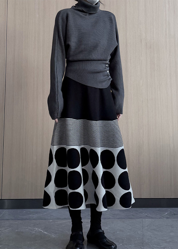 Grey Turtle Neck Asymmetrical Design Knit Pullover Winter
