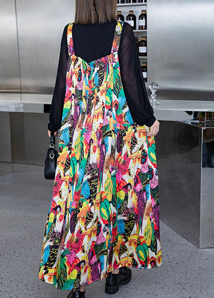 Classy Colorblock Print Silk Spaghetti Strap Dress Spring
