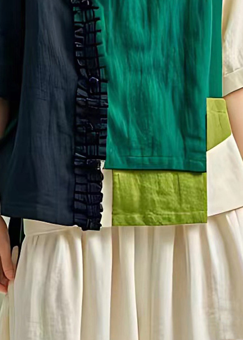 Colorblock Cotton Blend Shirt Top Asymmetrical Design Summer