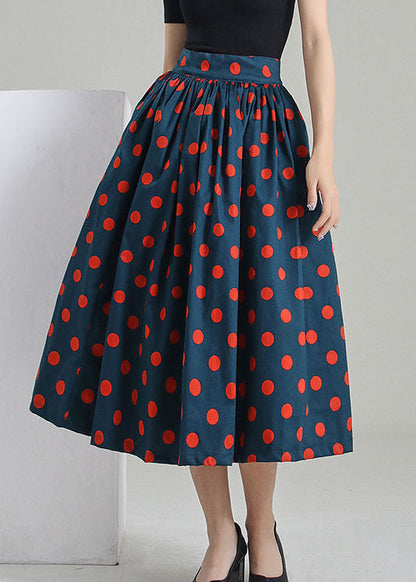 French Peacock Blue Dot Print Cirlce Skirts Spring