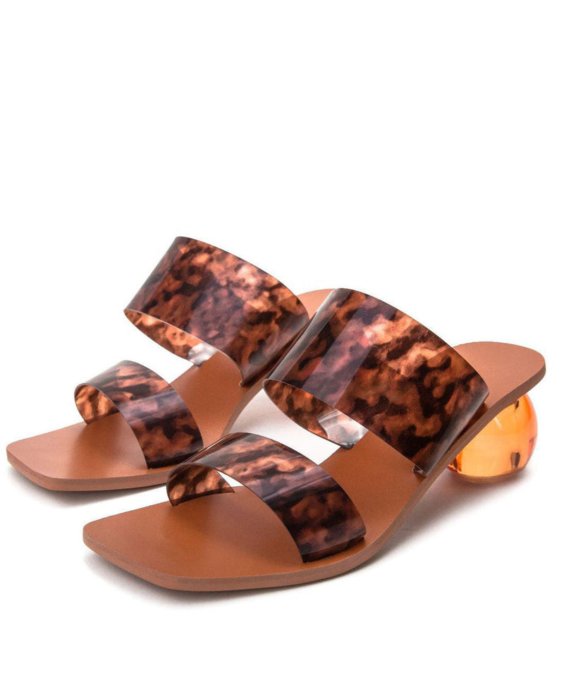 Leopard Print Peep Toe Chunky Sandals Faux Leather