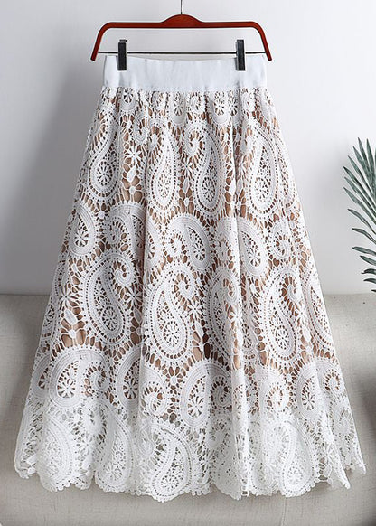 Black Hollow Out Elastic Waist Lace Skirts Spring