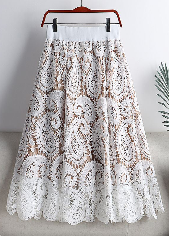 Black Hollow Out Elastic Waist Lace Skirts Spring