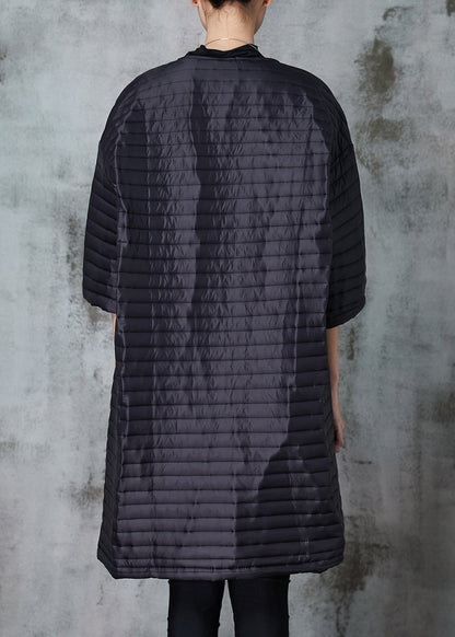 Black Fine Cotton Filled Coats O-neck Oversized Half Sleeve