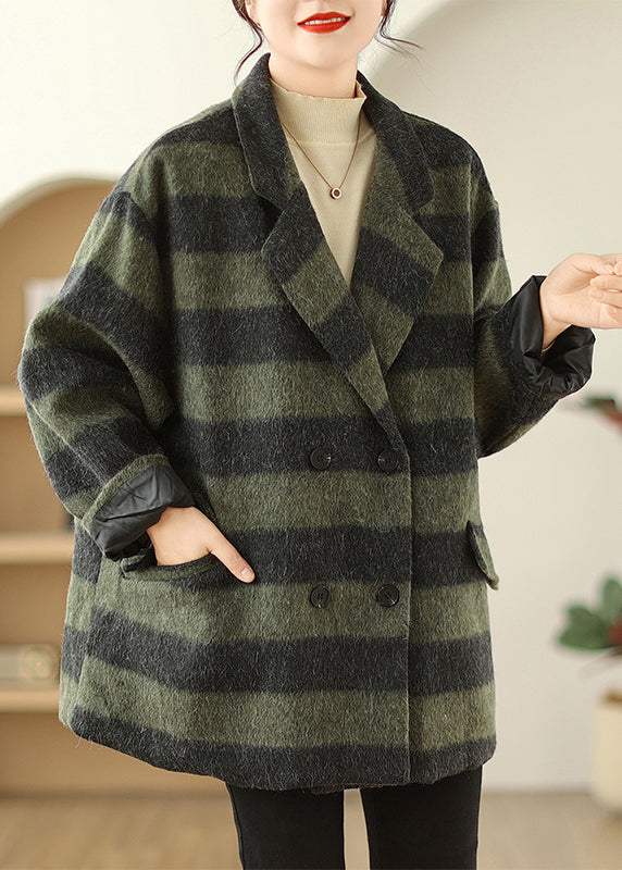 Green Peter Pan Collar Plaid Fine Cotton Filled Woolen Coats Winter