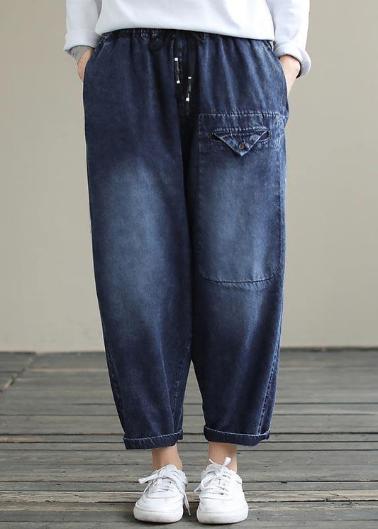 Denim Blue High Waist Loose Spring Cinched Work Outfits Wild Trousers