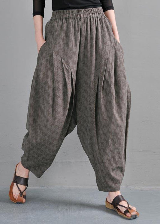 Grey High Waist Cotton Linen Lantern Pants Summer