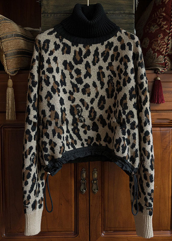 Drawstring Print Thick Wool Knit Sweater Fall