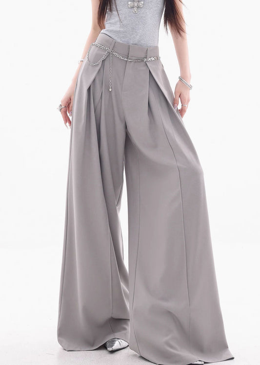 French Grey High Waist Spandex Wide Leg Pants Fall