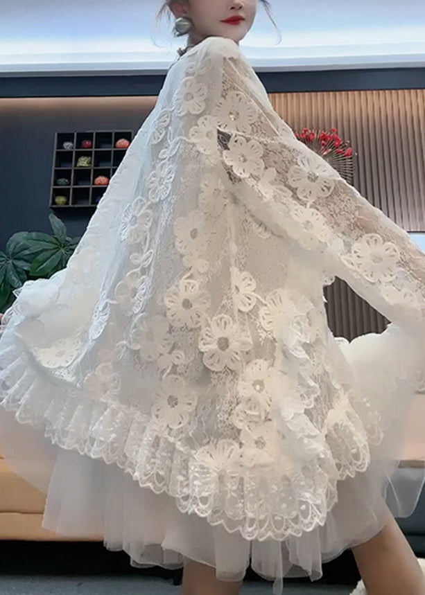 Style White O Neck Tulle Patchwork Lace Dresses Spring