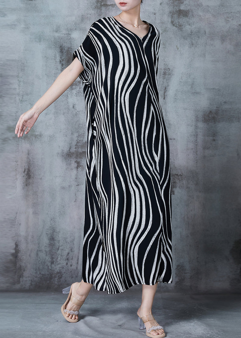 Black Oversized Striped Chiffon Dress Summer