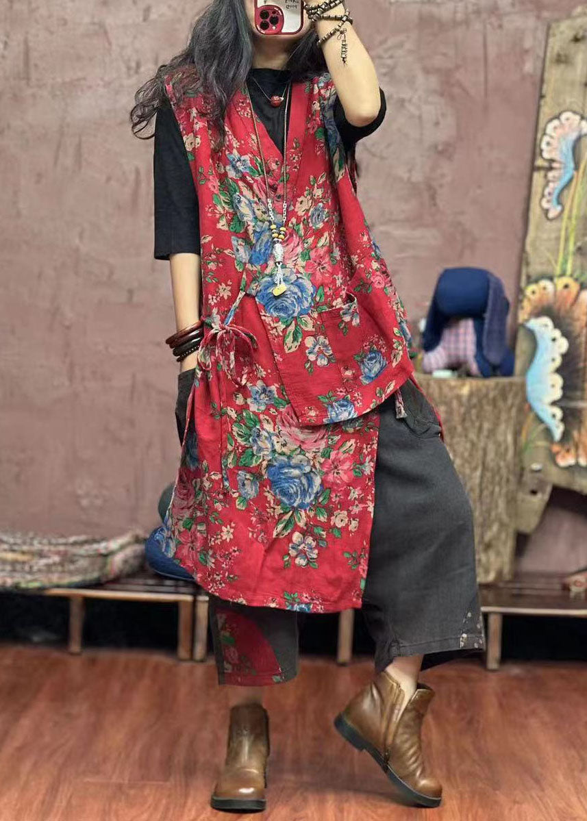 White Asymmetrical Print Patchwork Cotton Waistcoat Sleeveless