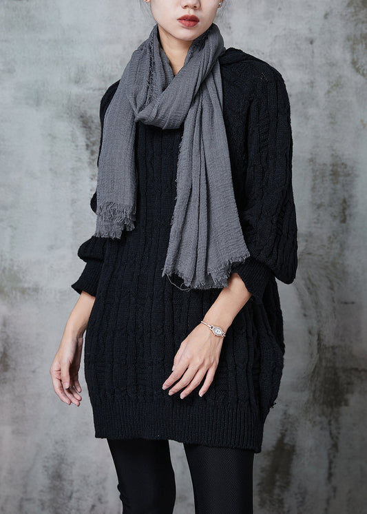 Diy Black Hooded Thick Knit Sweatshirts Dress Winter
