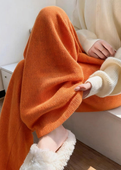 Orange High Waist Corduroy Wide Leg Pants Fall