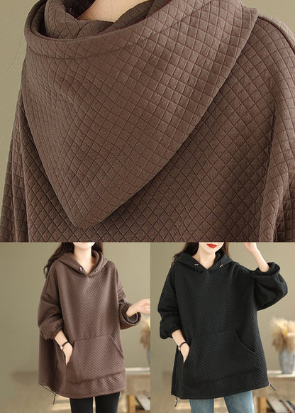 Coffee Pockets Warm Fleece Sweatshirt Hooded Winter