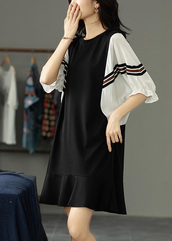 Black Patchwork Batwing Sleeve Summer Cotton Dress