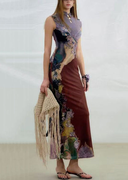 Purple Wear on Both Sides Long Dress Print Sleeveless Summer
