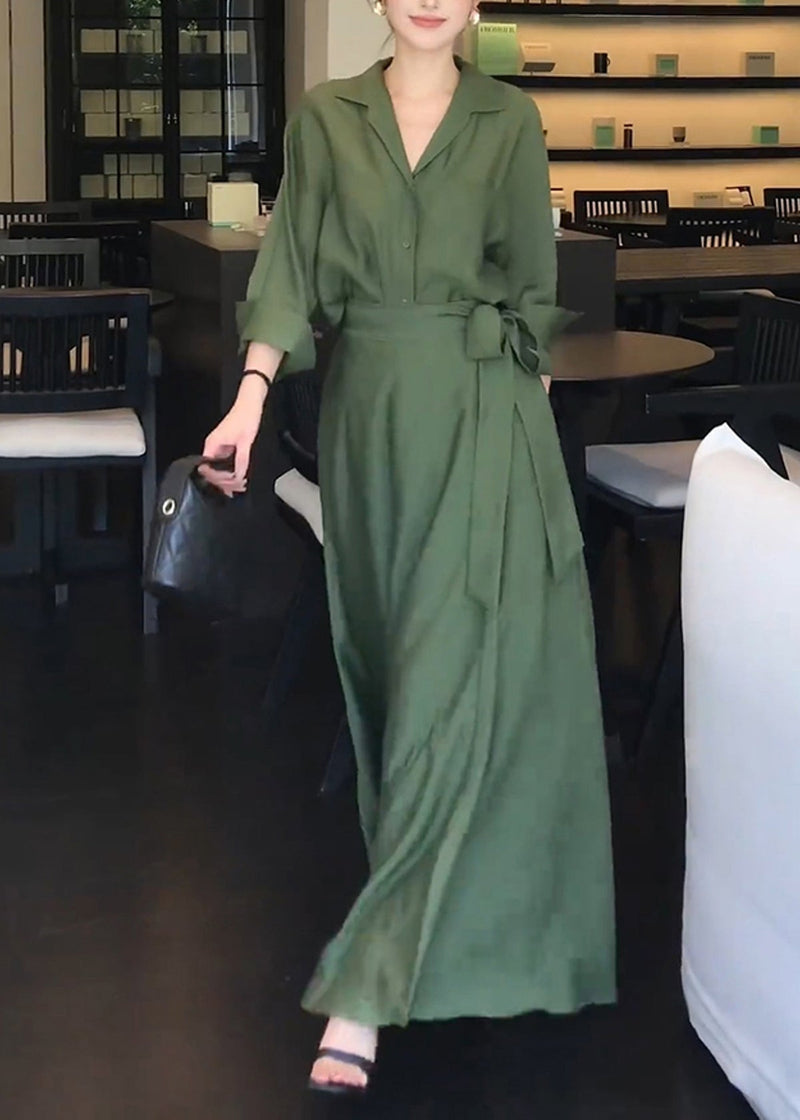 Green Peter Pan Collar Shirts and Skirts Cotton Two Pieces Set Spring