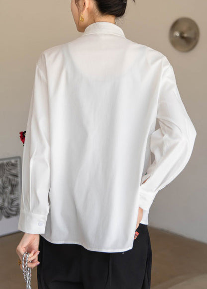 Modern White Peter Pan Collar Button Cotton Shirt Spring