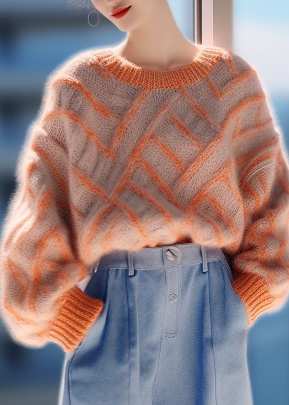 Orange O Neck Cozy Thick Knit Pullover Sweaters Winter