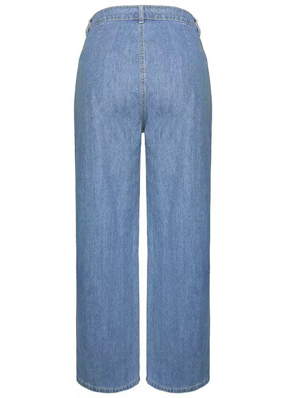 Blue Pockets Denim Wide Leg Pants Spring