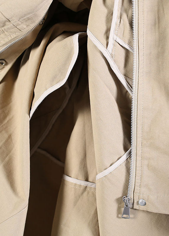 Khaki Zip Up Pockets Cotton Trench Coats Spring