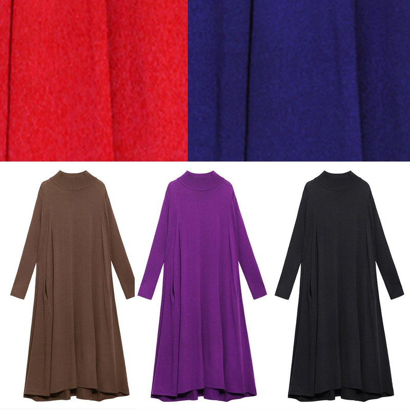 Christmas Purple Sweater Weather High Neck Large Hem Tunic Fall Knit Dress