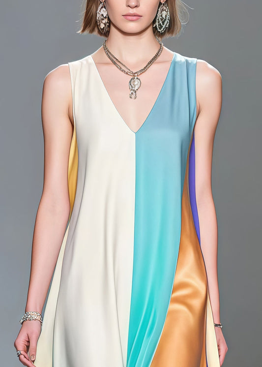 Style Multicolored Asymmetrical Patchwork Silk Party Dress Sleeveless