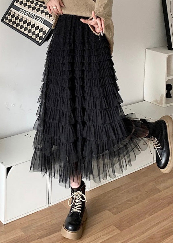 Diy Black Patchwork Tulle a Line Skirts Spring