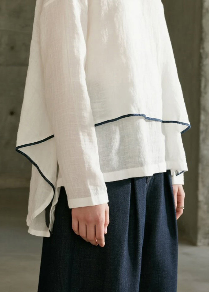 White Oversized Cotton Fake Two Piece Shirts Spring