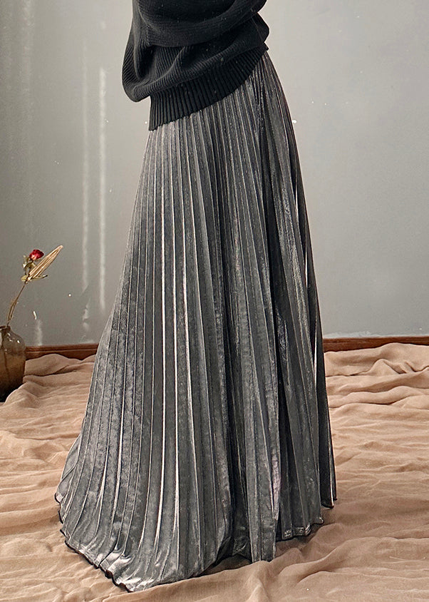 Silvery Elastic Waist a Line Skirt Spring