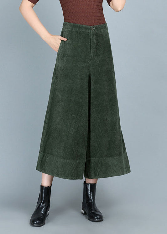Green High Waist Corduroy Wide Leg Fall Pants