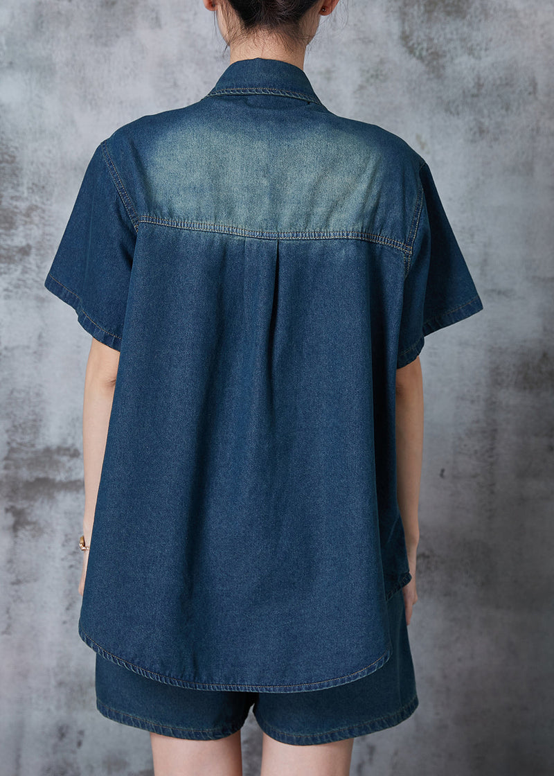 Modern Navy Oversized Denim Sets 2 Pieces Summer