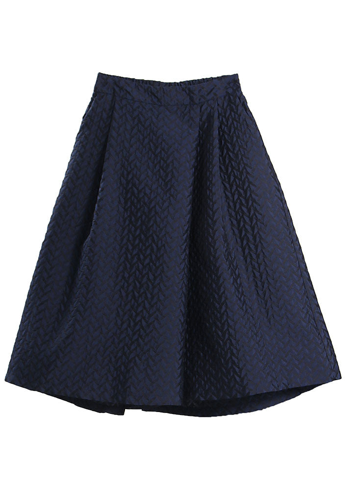 Navy Jacquard Pockets Crop Pants Spring