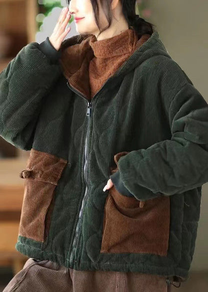Purple Hooded Pockets Corduroy Fleece Wool Lined Jacket Winter