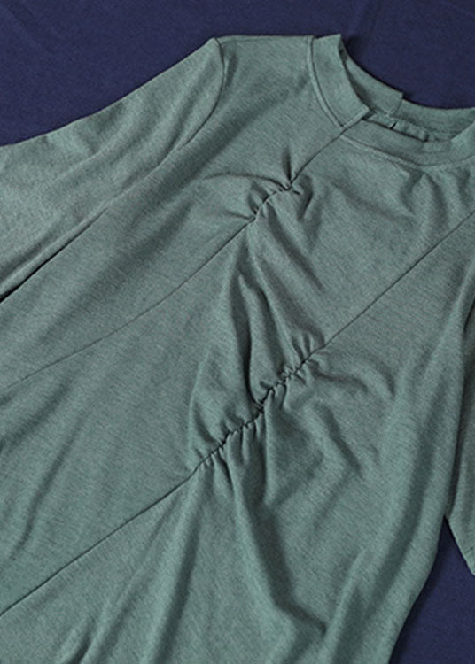 Green Wrinkled Knit Blouses Half Sleeve