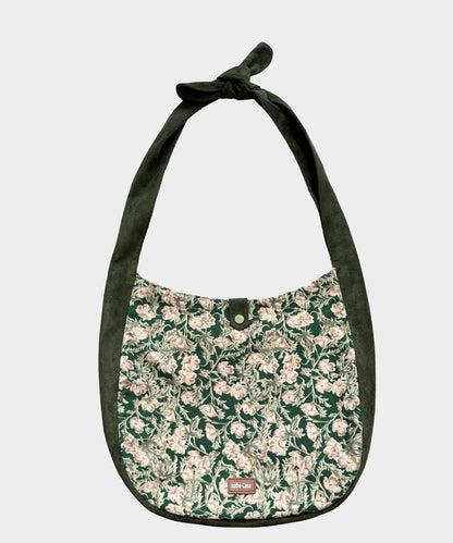 Green Print Patchwork Velour Satchel Handbag