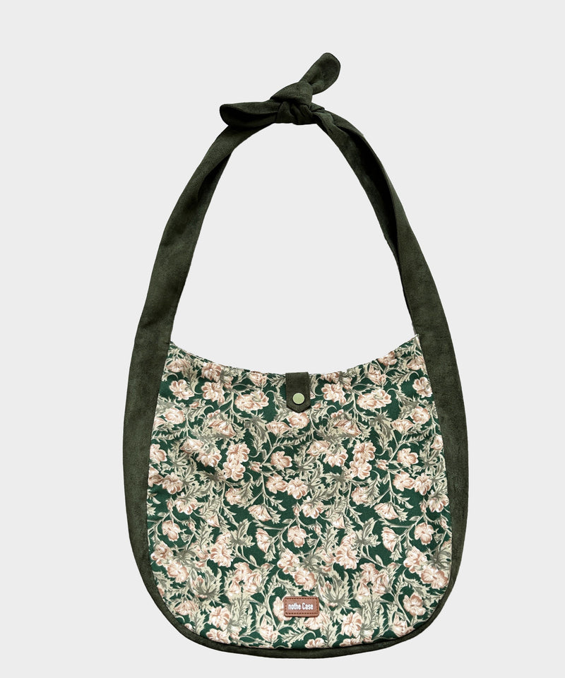 Green Print Patchwork Velour Satchel Handbag