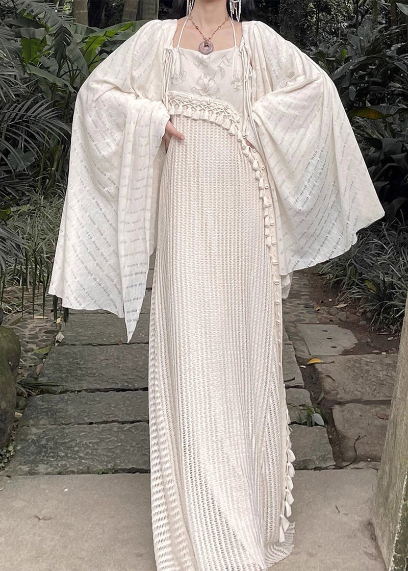 Cape and Tasseled Spaghetti Strap Dress Two Pieces Summer