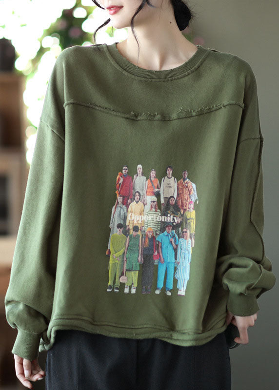 Red Print Cotton Loose Sweatshirts Top Spring