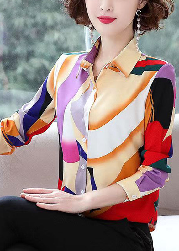 Rainbow Peter Pan Collar Print Chiffon Shirt Spring