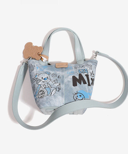 Blue Print Patchwork Denim Bucket Bag